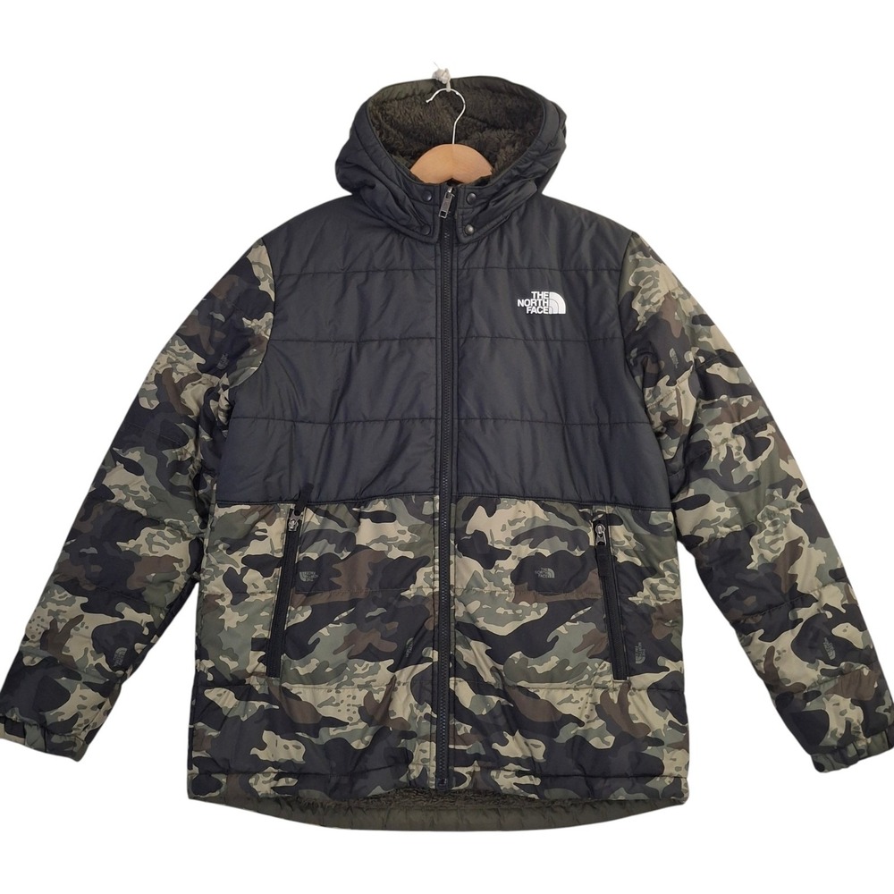The North Face Reversible Chimbo Jacket Boys XXL 18/20 Camo Black Puffer Coat